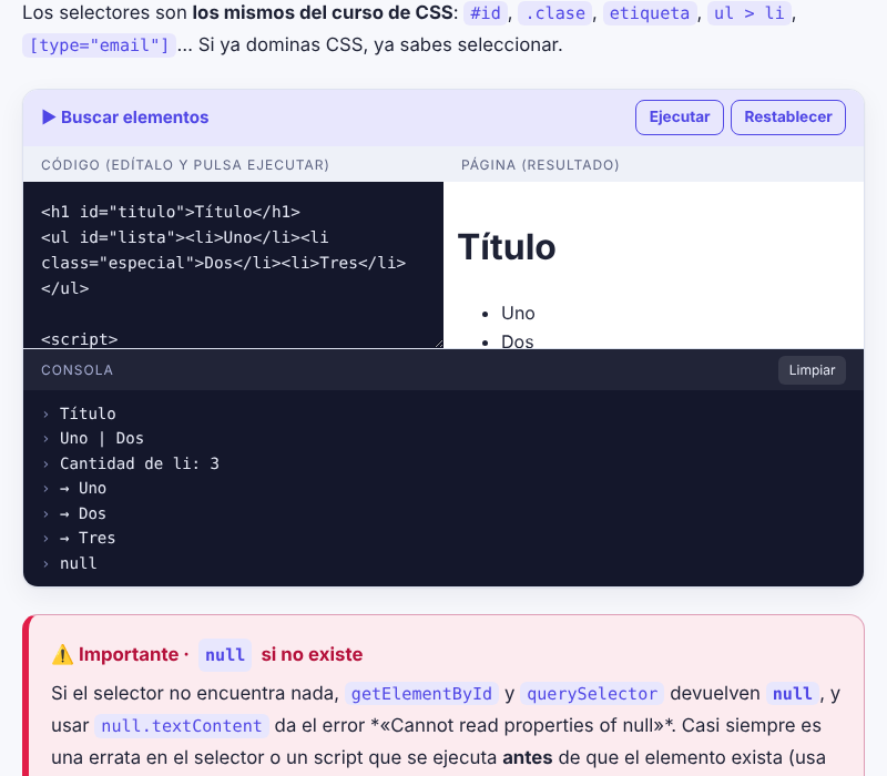 Se ejecuta un script que construye una lista de tareas y los elementos aparecen en la página