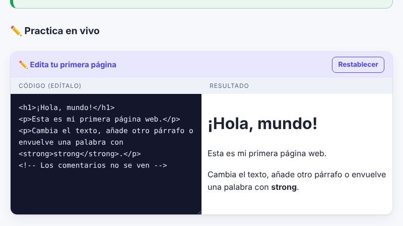 Se escriben un párrafo y un subtítulo nuevos en el editor y aparecen de inmediato en el resultado